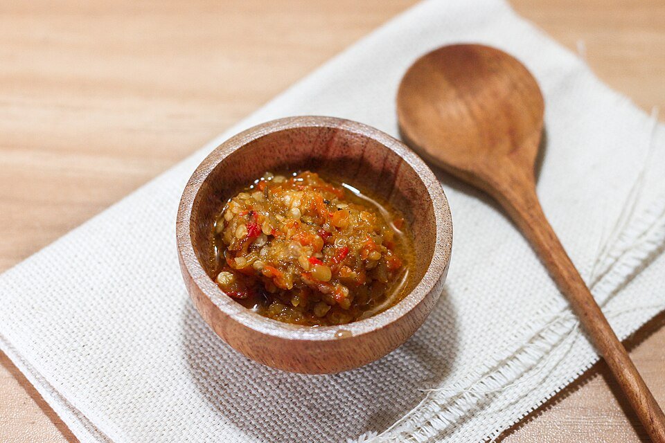 Sambal in a wooden bowl